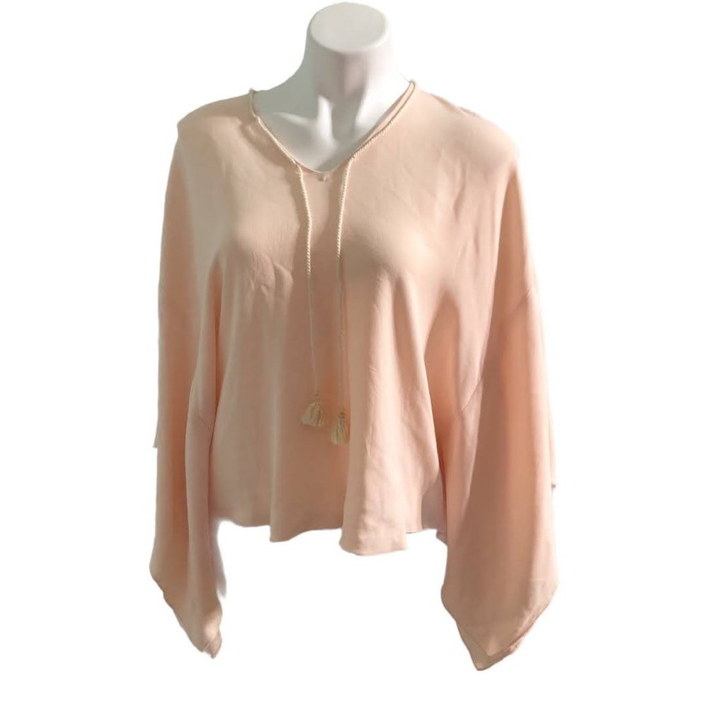 Adam Lippes-Blush Flared Sleeve Top-USA Made-Sz M/L